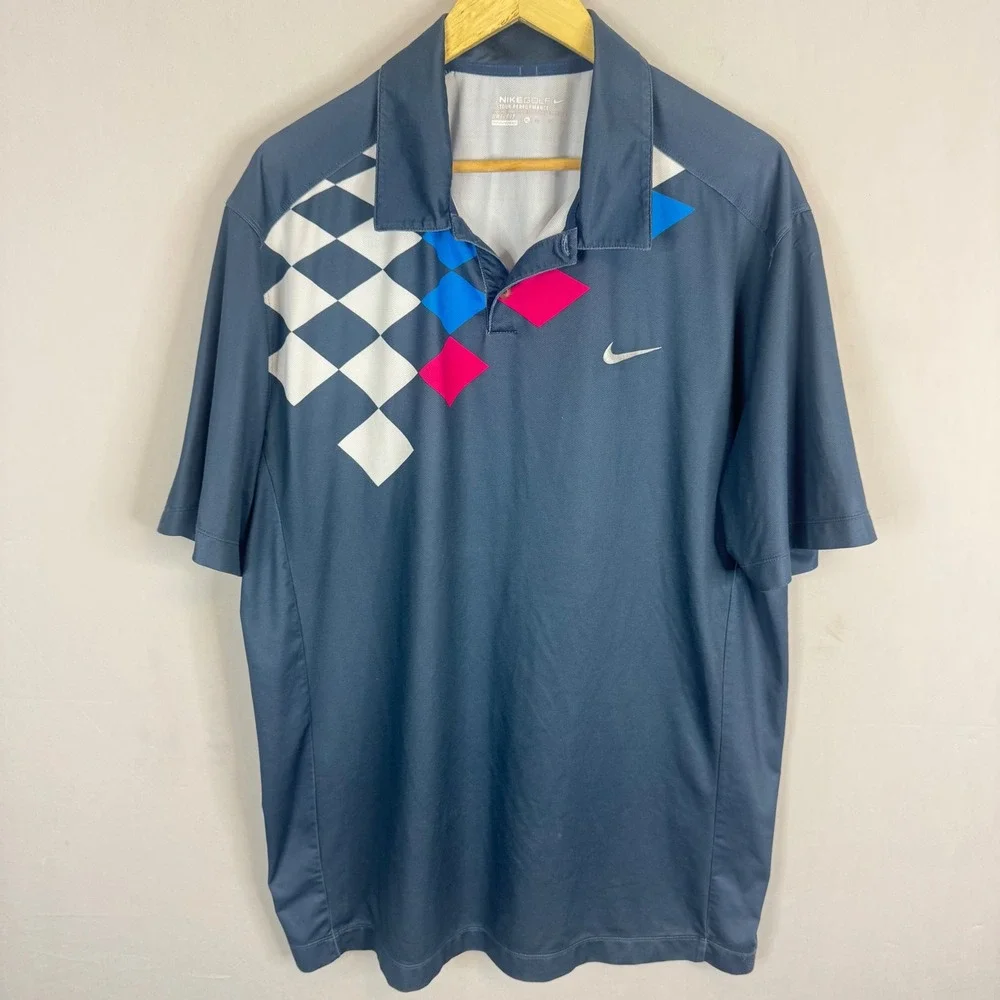 Nike Golf Mens Dri-FIT‎ Tour Performance Diamond Graphic Polo Shirt Blue XL